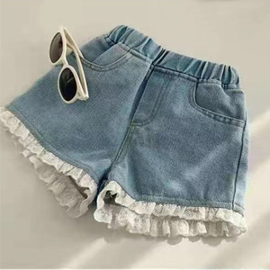 外贸童装货源厂家直销 夏季女童韩版牛仔短裤中大童洋气蕾丝短裤