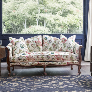美式复古小户型实木布艺客厅沙发组合田园风别墅样板间双人沙发椅