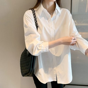 白色衬衫女2024春秋季新款韩版基本常规款打底叠穿棉质长袖白上衣