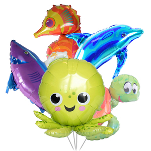 铝膜汽球海洋气球海豚鲨鱼章鱼小丑鱼鲢尼莫龙虾泡泡鱼热带鱼海星