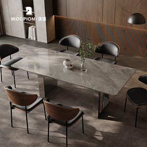 沃派意式极简大理石餐桌长方形高端轻奢高级感饭桌椅组合2024新款
