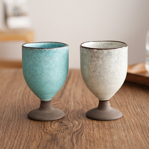 日本进口高脚酒杯灶师素釉日式家用创意陶瓷清酒杯白酒杯红酒杯