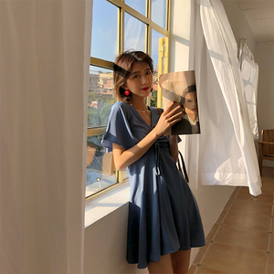 韩国女装2019夏季新款超仙imiss连衣裙sukol小清新慵懒风复古裙子