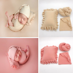 新生儿摄影裹布 满月照拍摄帽子 婴儿拍照枕头宝宝拍照弹力牛奶绒