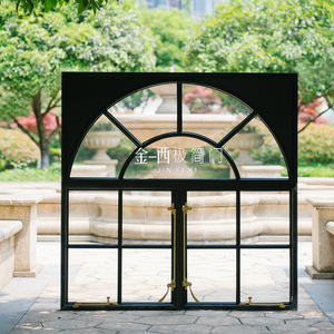 金一西极简门 复古法式老上海老钢窗对开窗金色把手室内铝合金窗