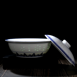 景德镇青花陶瓷家用大号汤盆汤碗中式复古带盖的品锅老式汤碗餐具