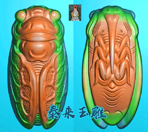 知了蝉一鸣惊人手把件双面玉雕jdp电脑雕刻图swz43精雕图浮雕图