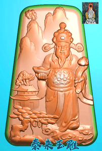 山水风景站立财神挂件财神爷精雕图浮雕玉雕灰度图jdpbmp电脑雕刻
