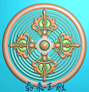 圆形藏式洋花金刚杵挂件圆盘挂牌圆牌精雕图浮雕有带灰度图jdpbmp
