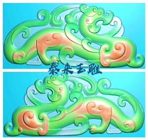 立体双面仿古兽龙貔貅螭龙瑞兽木雕精雕图浮雕玉雕灰度图jdp bmp