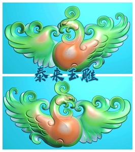 玉雕图镂空凤凰展翅随形花件jdp格式吉祥富贵鸟精雕图fft82凤挂件