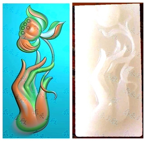 观音手拿莲花 荷花 佛手 精雕图 浮雕玉雕灰度图 电脑雕刻 jdp