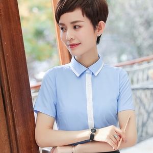白衬衫蓝领女短袖职业ol正装夏季韩范修身显瘦商务工装工作服学生