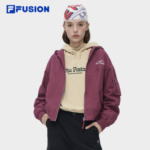 FILA FUSION斐乐潮牌梭织外套红色2024春季新款宽松连帽飞行夹克