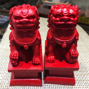 天然红真朱砂狮子摆件一对事事如意招财镇宅平安家居风水装饰摆设