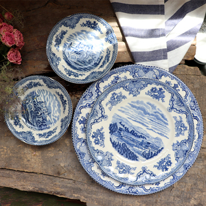 外贸尾单出口英国jbs复古西式蓝色城堡系列大小盘酱碗碟家用装饰