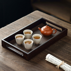 竹制托盘家用放茶杯藤面茶盘水杯收纳盘子托盘长方形日式茶具茶托