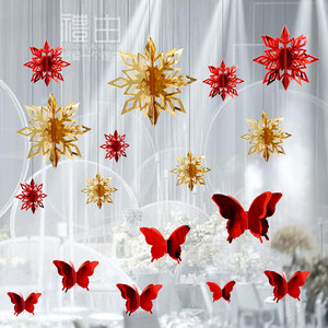 圣诞节新年店铺装饰挂饰蝴蝶橱窗吊顶创意商场店铺橱窗场景布置
