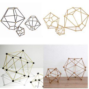 现代简约五边形立体几何铁艺金色摆件书房客厅家具展厅家居装饰品