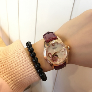 卡罗莱全自动机械表女时尚防水女表镂空镶钻女士手表时装皮带1181