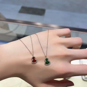 qeelin/麒麟 wulu系列葫芦项链 18k玫瑰金红玛瑙镶钻吊坠锁骨链女