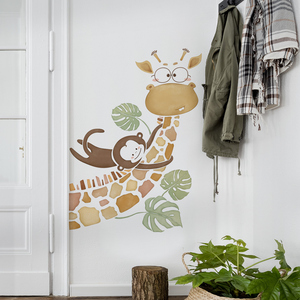 卡通可爱长颈鹿小猴子动物贴纸墙壁贴画儿童房幼儿园教室装饰布置