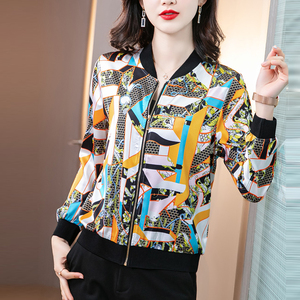 正品哥弟新款女装2021春装花色真丝棒球服大码薄款短外套防晒衫潮