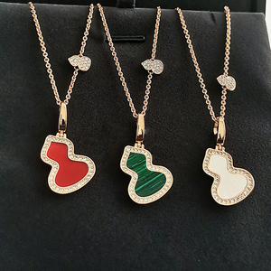 葫芦项链女纯银镀18k金镶钻红玛瑙吊坠轻奢小众贝母仙麒麟锁骨链