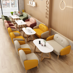 奶茶店咖啡厅桌椅组合小吃网红时尚休闲卡座沙发茶几长条软包凳子
