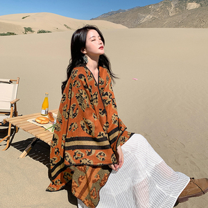 民族风西藏旅游穿搭斗篷外套披肩拉萨围巾女豹纹秋冬西北草原披风
