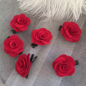 婚庆饰品手工制作布艺红色玫瑰花朵发夹头饰女成人鸭嘴夹子小发卡