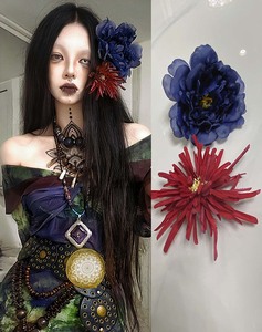 波西米亚头饰异域部落女神发饰蓝色布艺花朵发夹头花写真摄影道具