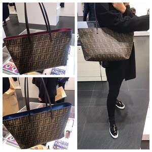 fendi/芬迪 新款双ff浮雕老花帆布托特包购物袋女包手提包单肩包