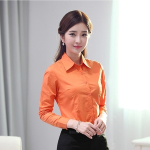橘黄橙色女士长袖衬衫2024春季抗皱修身气质职业装衬衣销售工作服