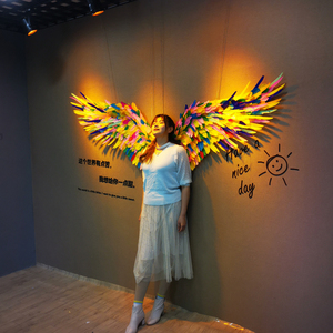 墙面挂件背景墙壁饰装饰壁挂立体天使翅膀创意奶茶店店铺网红墙