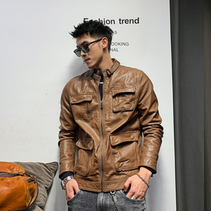 徐太浪棕色高端皮衣男美式复古爸爸皮夹克秋冬潮流帅气机车服外套