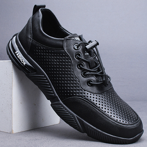男士皮鞋镂空运动皮鞋男夏季透气薄款真皮软皮软底网面休闲跑步鞋