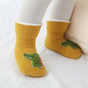 珊瑚绒加厚地板袜婴儿防滑袜子立体卡通公仔宝宝学步袜幼儿秋冬季