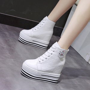 内增高女鞋12cm增高小白鞋秋季2022新款百搭鞋子显脚小厚底高帮鞋