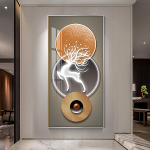 晶瓷画对门玄关装饰画轻奢福鹿挂画走廊墙竖画现代抽象客厅高级感
