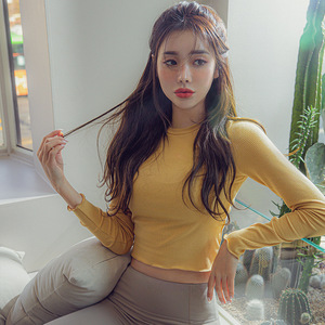 瑜伽服孕妇显瘦紧身衣速干t恤秋孕期健身运动服性感露脐长袖上衣