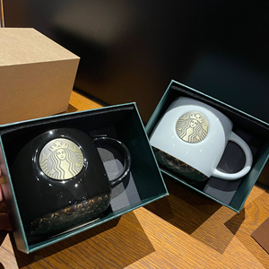 星巴克杯子铜章马克杯大容量经典双层情侣一对桌面咖啡杯礼盒装