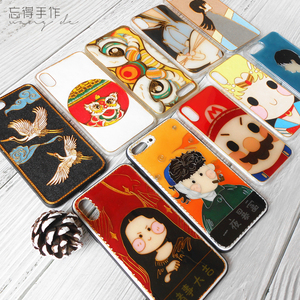 成品景泰蓝掐丝珐琅彩手机壳定制古风卡通情侣纯手工diy手机壳