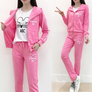 2021早春初中学生运动套装女春秋装纯棉卫衣运动服少女粉色休闲装