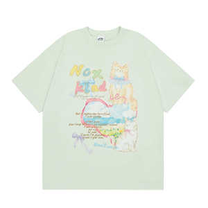 iceon studio短袖2024新款t恤宽松百搭可爱猫咪印花半袖日系风