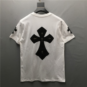2021夏季潮牌新款pu皮质刺绣金属十字架纯棉男女装情侣款短袖t恤