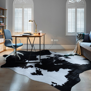 仿真瑕疵牛皮斑马纹地毯北欧美式客厅卧室玄关异形薄款地垫可水洗