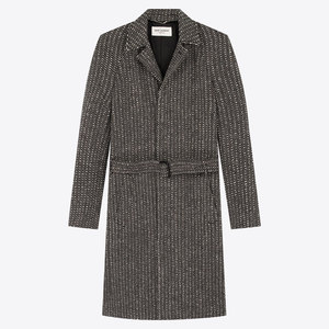 现货saint laurent圣罗兰slp新品单排扣系带直筒男士羊毛大衣外套