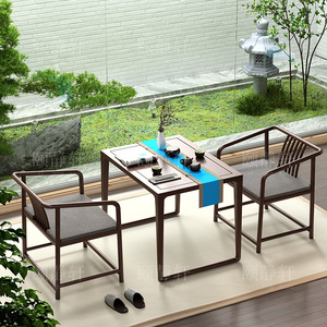 新中式茶桌椅組合黑胡桃木小戶型家用陽臺茶幾簡約實木功夫泡茶臺