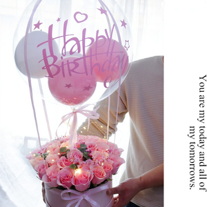 生日鲜花礼物粉玫瑰气球花盒女友订花济南鲜花店速递同城配送上门